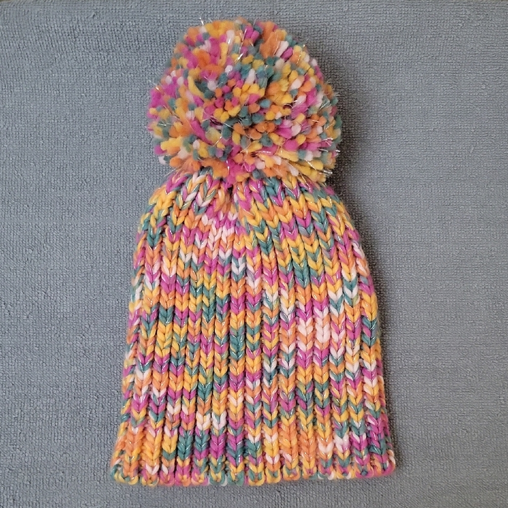 Vibrant Multicolor Knit Beanie with Pom-Pom BNWT